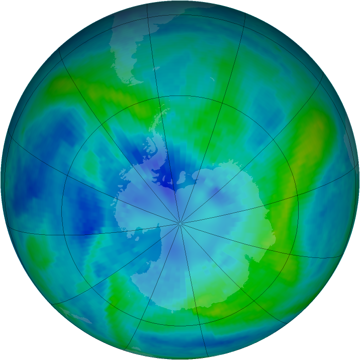 Antarctic ozone map for 04 April 2002